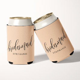 Porta-lata Script Moderno de Bridesmaid de Pêssego Suave