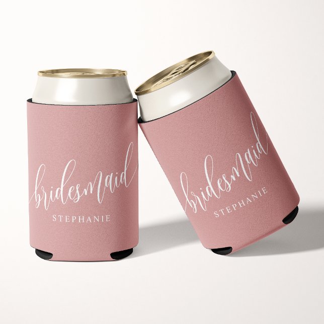 Porta-lata Script Moderno de Bridesmaid Rosa-Rosa Dusty (Criador carregado)