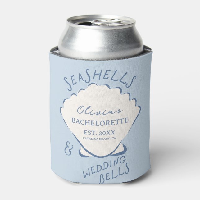 Porta-lata Seashells & Wedding Bells Bachelorette (Can Front)