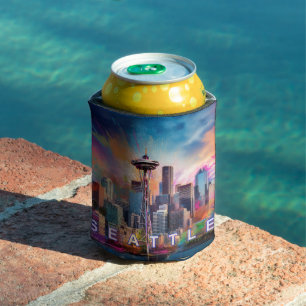Porta-lata Seattle Skyline Abstrato Art