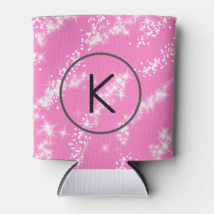 Porta-lata selo de água com brilho rosa monograma branco mini