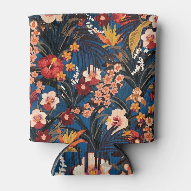 Porta-lata Selva Chic: Azul Escuro Exótico. (Frente)