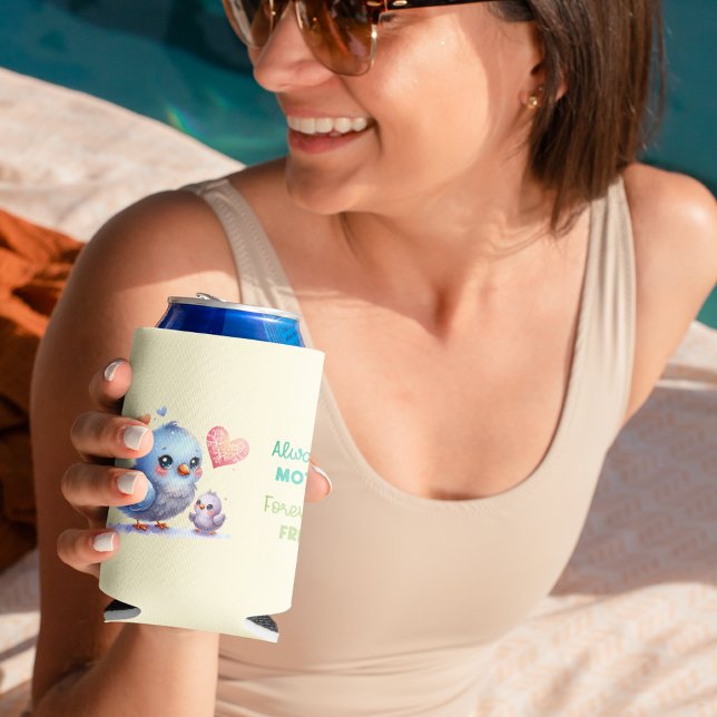 Porta-lata Sempre minha mãe - Mãe de pássaros e bebê (Always my Mother - Bird Mum & Baby Can Cooler)