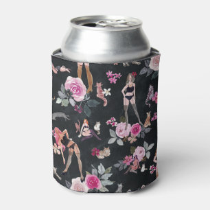 Porta-lata SENHORA DOS GATOS Floral Sedutora Preta