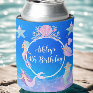 Porta-lata Sereia sob o mar aquarela oceano festa infantil
