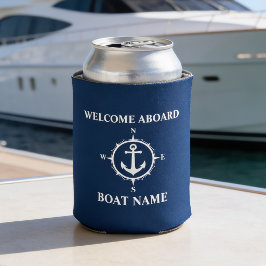 Porta-lata Seu Nome de Barco Bem-vindo a Bordo Bússola Âncora