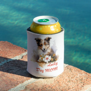 Porta-lata Shetland Sheepdog Puppy Pet Watercolor Fllower