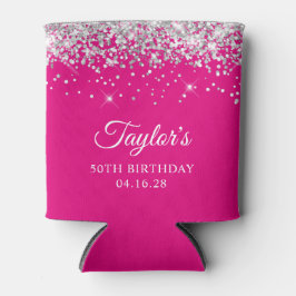 Porta-lata Silver Glitter Quente Rosa 50º Aniversário