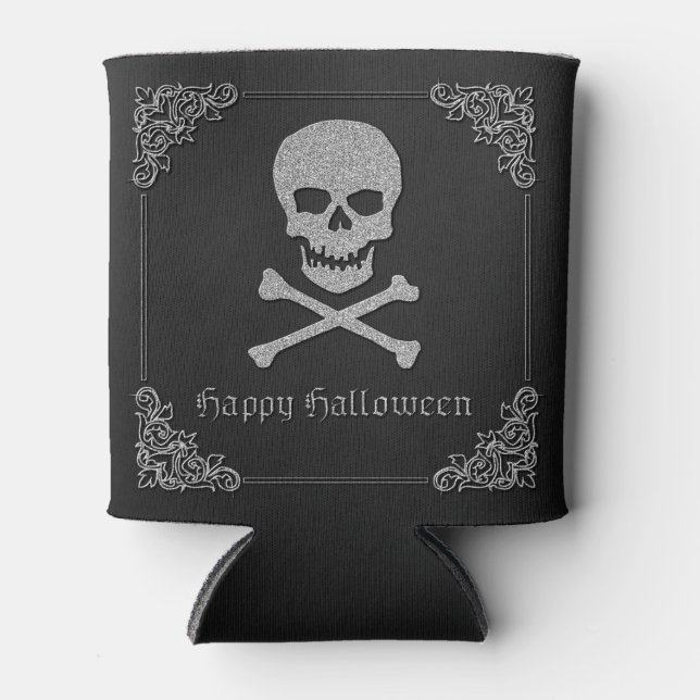 Porta-lata Silver Skull e Crossbones Halloween (Frente)