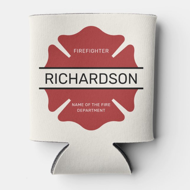 Porta-lata Símbolo de logotipo vermelho de bombeiro personali (Frente)