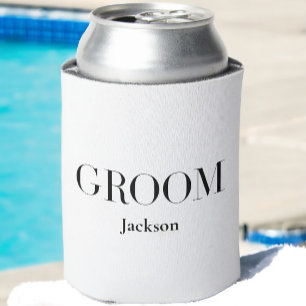 Porta-lata Simples Preto Branco Personalizado do Groom
