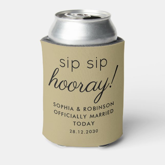 Porta-lata Sip Sip Hooray Casamento Favor Sand Ecru Engraçado (Can Back)