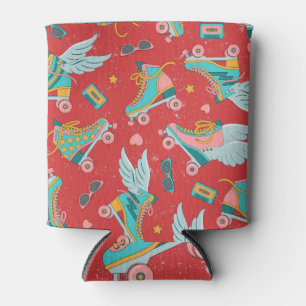 Porta-lata Skates do cilindro retro: fundo vermelho brilhante