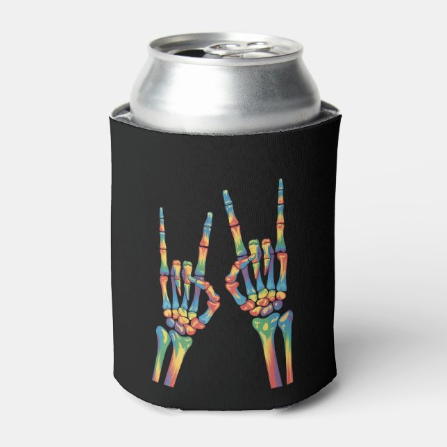 Porta-lata Skeleton Rock Hand Rainbow LGBTQ Gay Orgulho Lésbi (Can Front)