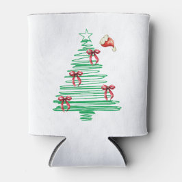 Porta-lata sketchy christmas tree with red bow and santa hat