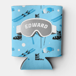 Porta-lata Skier Personalised Skiing Themed Blue Apres Ski