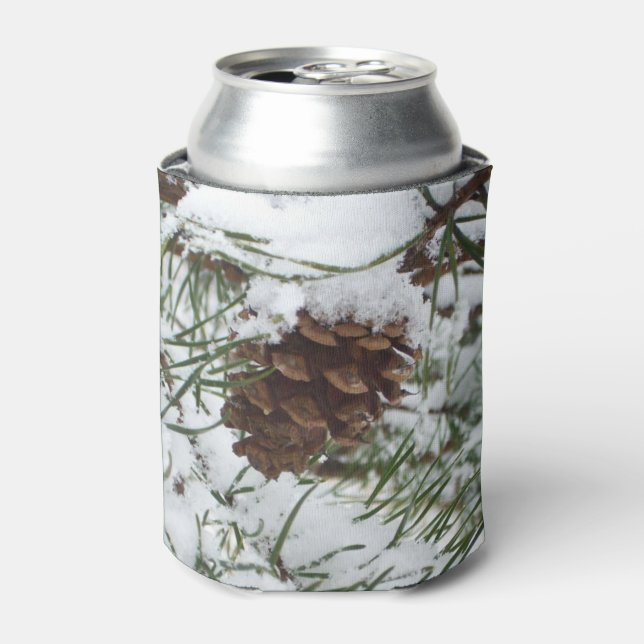 Porta-lata Snowy Pine Cone I Winter Nature Photoshop (Can Front)