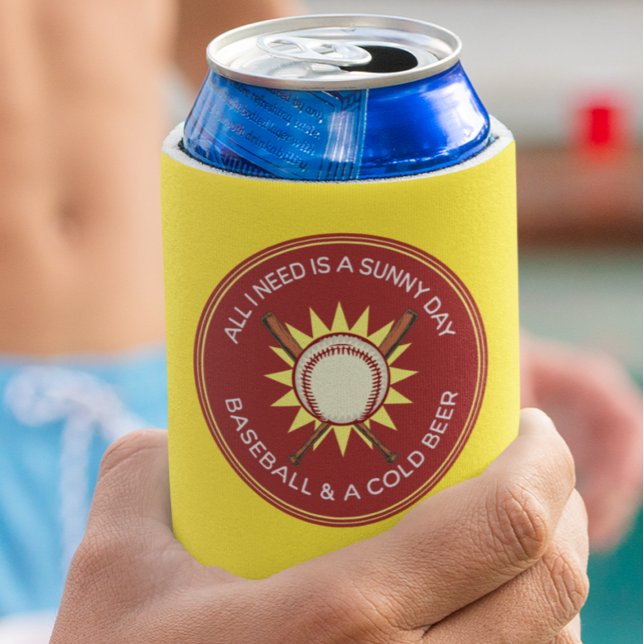 Porta-lata Só preciso de um dia ensolarado, beisebol, cerveja (Criador carregado)