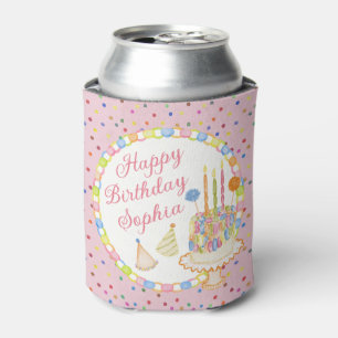 Porta-lata Sobremesa de Aniversário Rosa Toque de Confetes