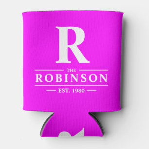 Porta-lata Sobrenome & Inicial Rosa Elétrico Retrô