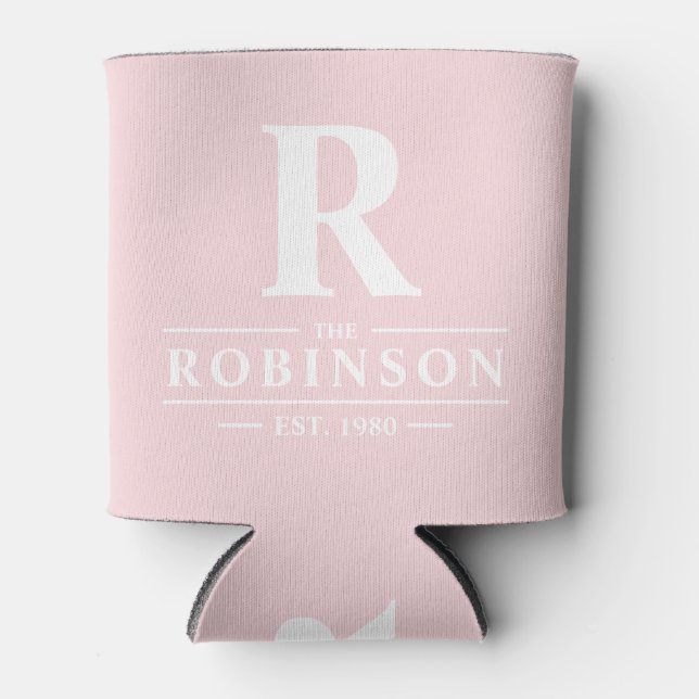 Porta-lata Sobrenome & Inicial Rosa Suave (Frente)