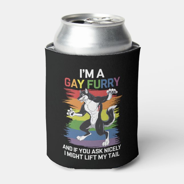 Porta-lata Sou um Gay Fox Rainbow LGBTQ Pride (Can Front)