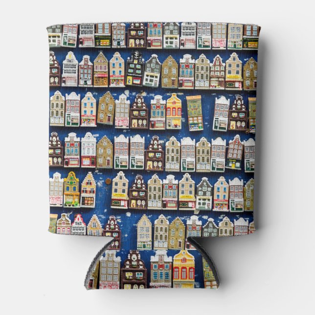 Porta-lata Souvenirs holandesas, cena da rua de Amsterdã. (Frente)