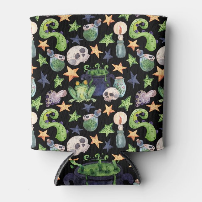 Porta-lata "Spooky Halloween: Padrão Escuro Desenho De Mão." (Frente)