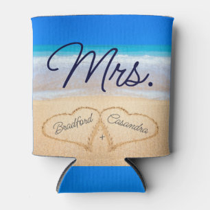 Porta-lata Sra. Beach Wedding Hearts in Sand Can Cooler