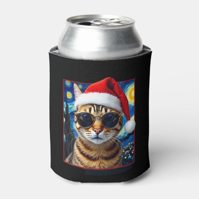 Porta-lata Starry Night Orange Tabby Cat Christmas (Can Front)
