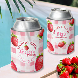 Porta-lata Strawberry Gingham Bachelorette Beber Crew Cooler