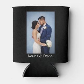 Porta-lata Sua foto e texto em preto personalizado