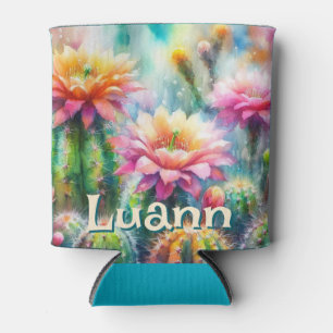 Porta-lata Suculentas Cactáceas Floridas Personalizadas em Aq