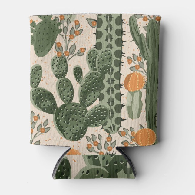 Porta-lata Suculentes verdes, flores laranja, papel de parede (Frente)