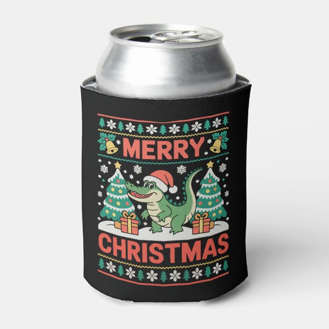 Porta-lata Suéter Feio de Árvore de Natal com Chapéu de Papai (Can Front)
