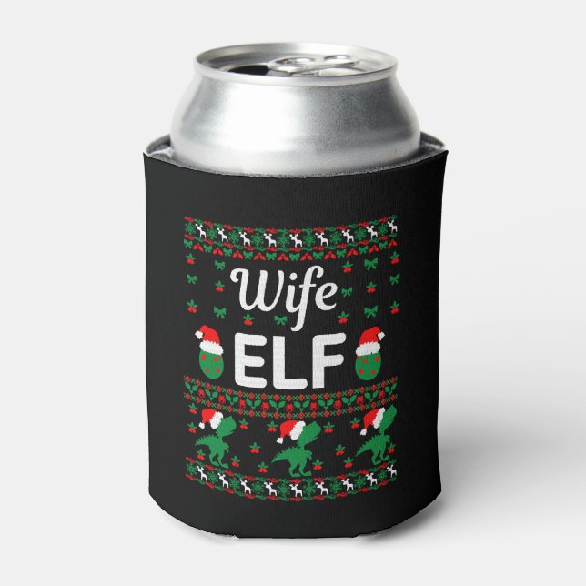 Porta-lata suéter feio de natal da esposa elf (Can Front)