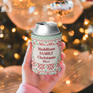 Porta-lata Suéter Feio de Natal Retro em Branco Esmaecido