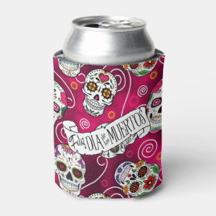 Porta-lata Sugar Skulls and Swirls Rosa Red ID725