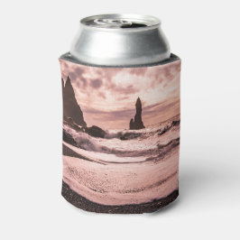 Porta-lata Sunset na praia de areia negra de Reynisfjara, Isl