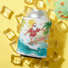 Porta-lata Surfing Christmas in July with SANTA CLAUS