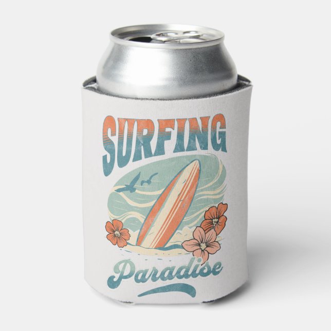 Porta-lata Surfing Paradise retro style design (Can Front)