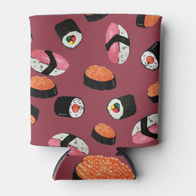 Porta-lata Sushi Onigiri Rolls: Ilustração Sem Costura (Frente)