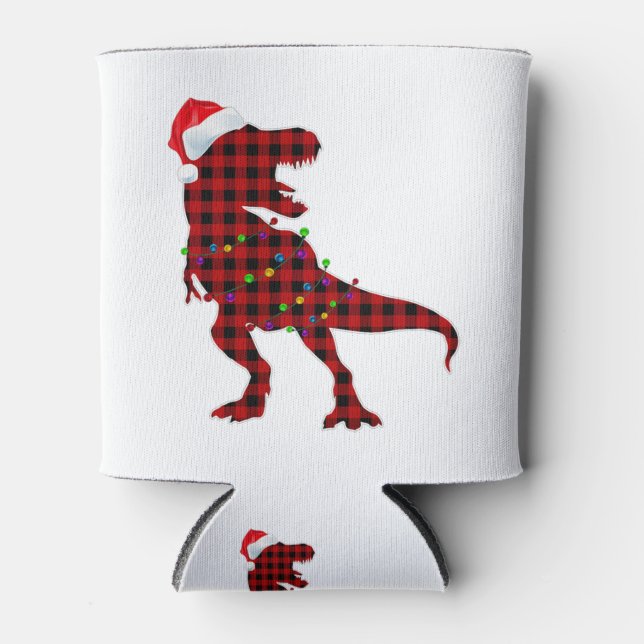 Porta-lata T Rex Red Xadrez Buffalo Dinossauro Pijama de Nata (Frente)