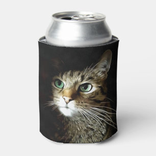 Porta-lata Tabby Cat Com Olhos Verdes Isolados Em Preto
