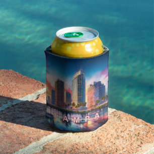 Porta-lata Tampa Skyline Abstrato Art Colorida