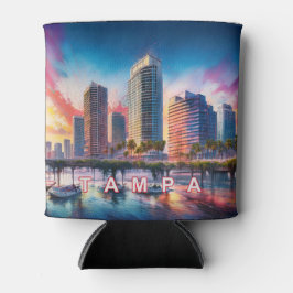 Porta-lata Tampa Skyline Abstrato Art Colorida