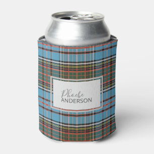 Porta-lata Tartan Clan Anderson Xadrez Azul Claro