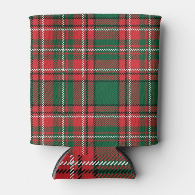 Porta-lata Tartan tradicional: padrão de xadrez verde-vermelh (Frente)