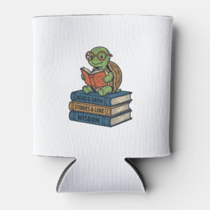Porta-lata Tartaruga Cute Lendo em Livros Vetor Vintage_1