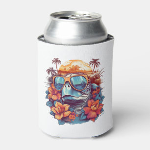 Porta-lata Tartaruga marinha com óculos de sol na praia Cópia